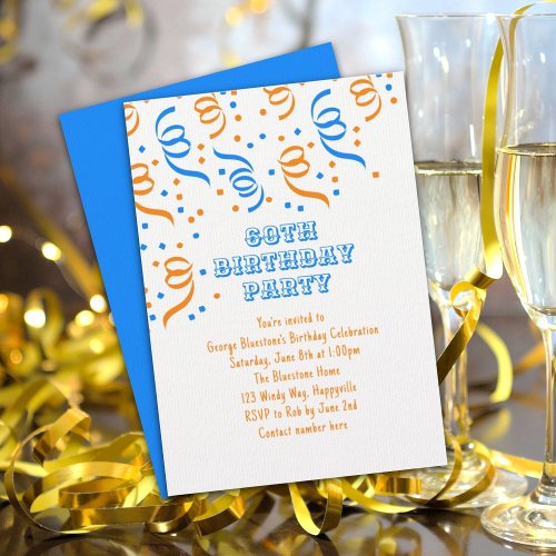 Birthday Party Confetti Streamers Invitation