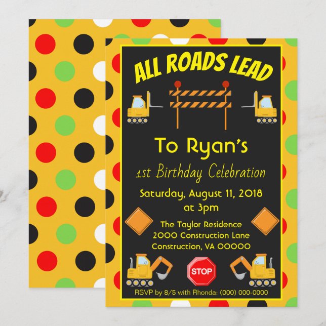 Birthday Party Construction Truck Invitation (Front/Back)