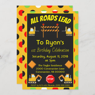 Birthday Party Construction Truck Invitation