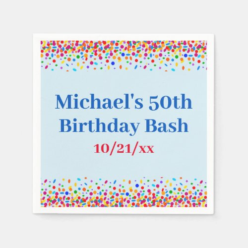 Birthday Party Cool Blue Fun Colorful Confetti Napkins