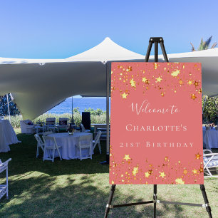 Birthday party coral gold stars welcome foam board