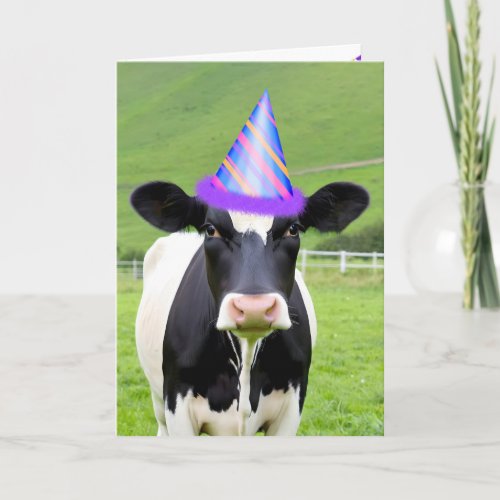 Birthday Party Cow In Pasture Card