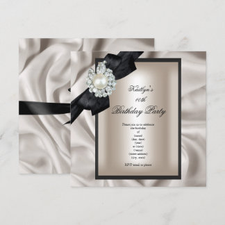 Birthday Party Cream Black Pearl Invitation