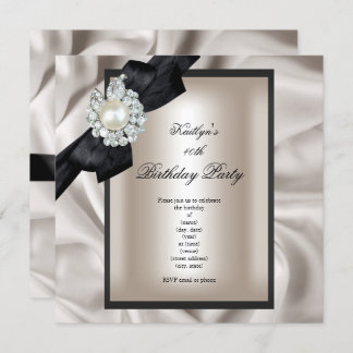 Birthday Party Cream Black Pearl Invitation