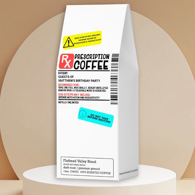 Birthday Party Custom Favor Prescription Label Roasted Coffee (Creator Uploaded)