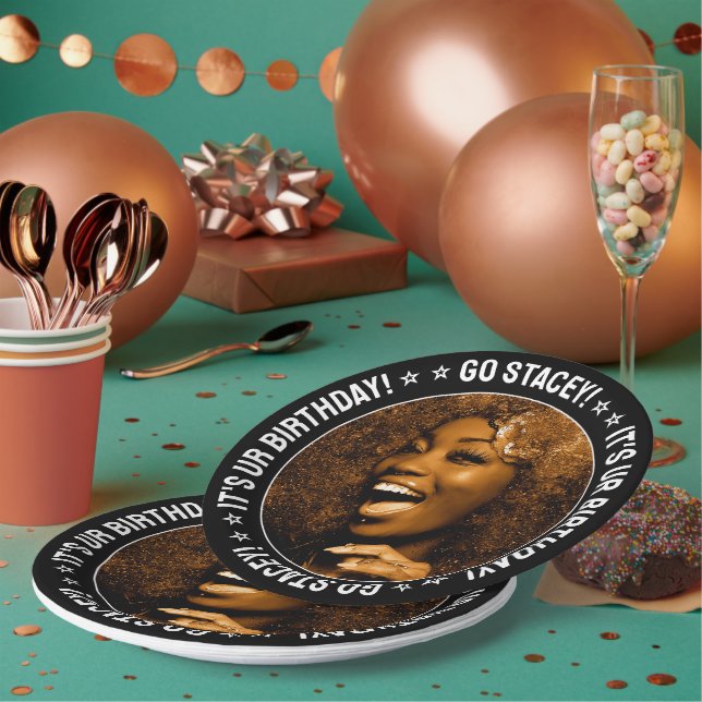 Birthday Party Custom Photo and Text Personalized Paper Plates (Multi)