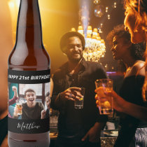 Birthday party custom photo black white modern guy beer bottle label