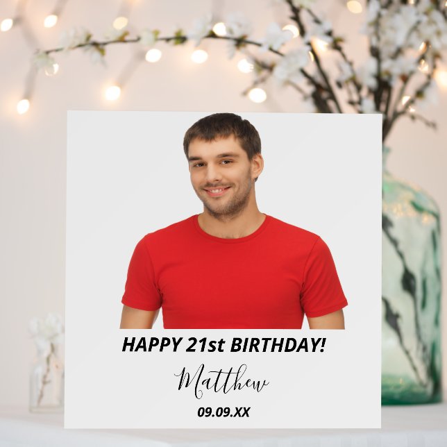 Birthday party custom photo black white modern guy foam board (In Situ (Wedding))