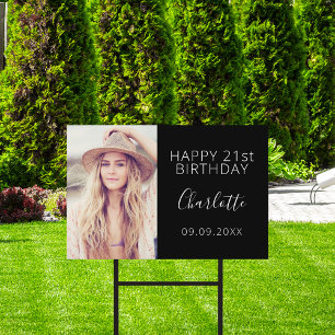 Birthday party custom photo black white woman sign