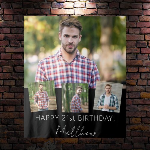 Birthday party custom photo collage black white tapestry