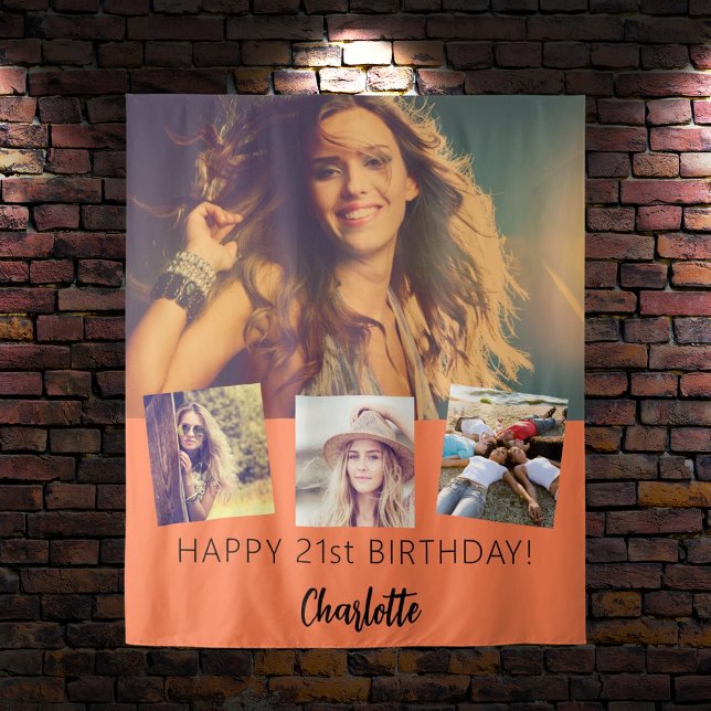 Birthday party custom photo collage coral tapestry (Creator Uploaded)