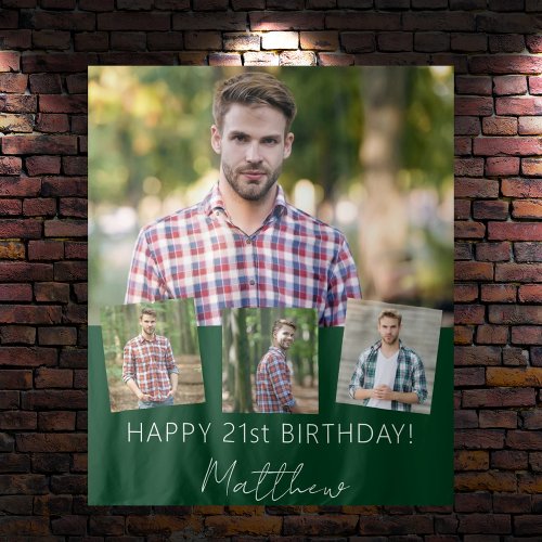 Birthday party custom photo collage emerald green tapestry