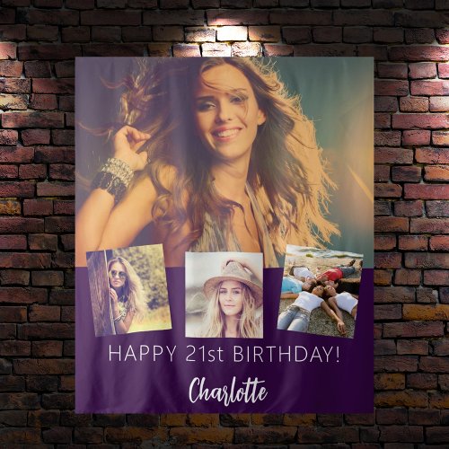 Birthday party custom photo collage purple tapestry