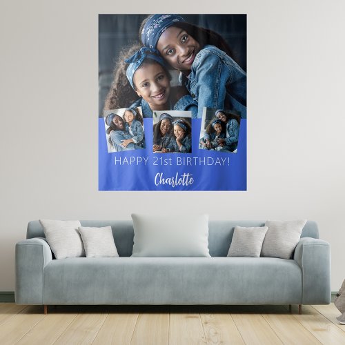 Birthday party custom photo collage royal blue tapestry