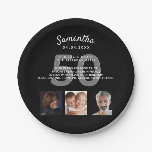Birthday party custom photo fun facts black white paper plates