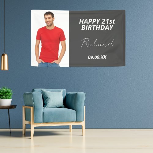 Birthday party custom photo gray modern guy banner