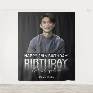Birthday Party Custom Photo Neon Light Any Age Tapestry