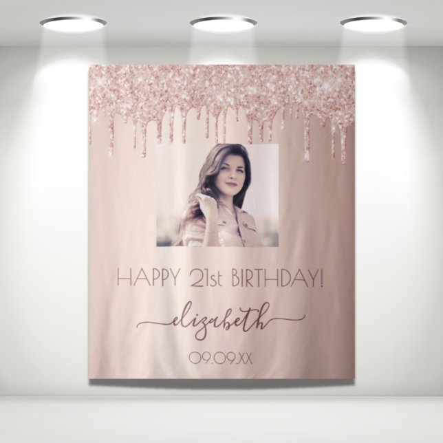 Birthday party custom photo rose gold glitter pink tapestry (Creator Uploaded)