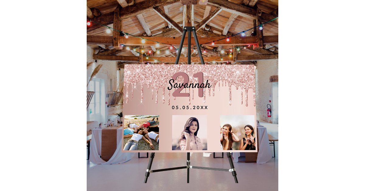 Birthday party custom photo rose gold pink glitter foam board
