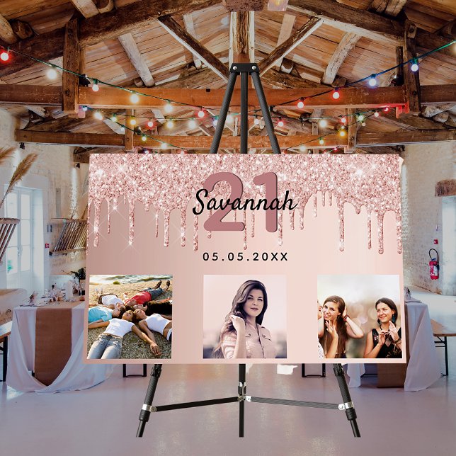 Birthday party custom photo rose gold pink glitter foam board (Creator Uploaded)