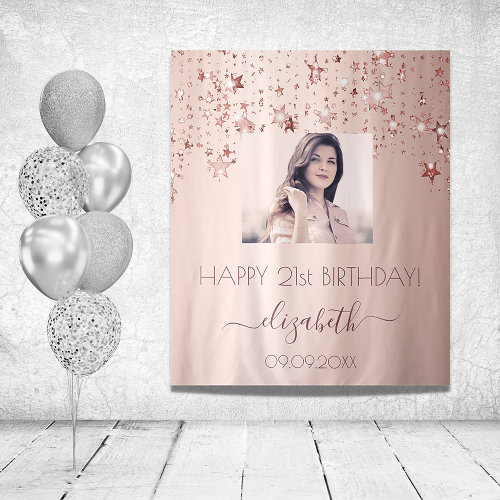 Birthday party custom photo rose gold stars pink