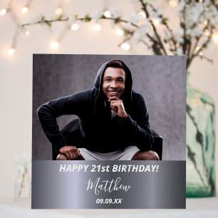 Birthday party custom photo silver name guy foam board