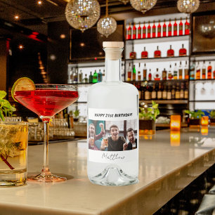 Birthday party custom photo white black modern guy liquor bottle label