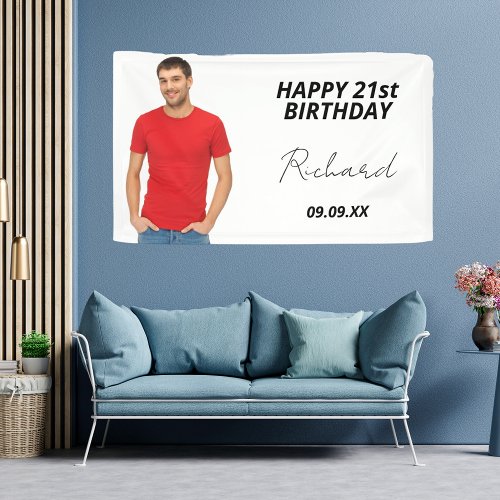 Birthday party custom photo white modern guy banner