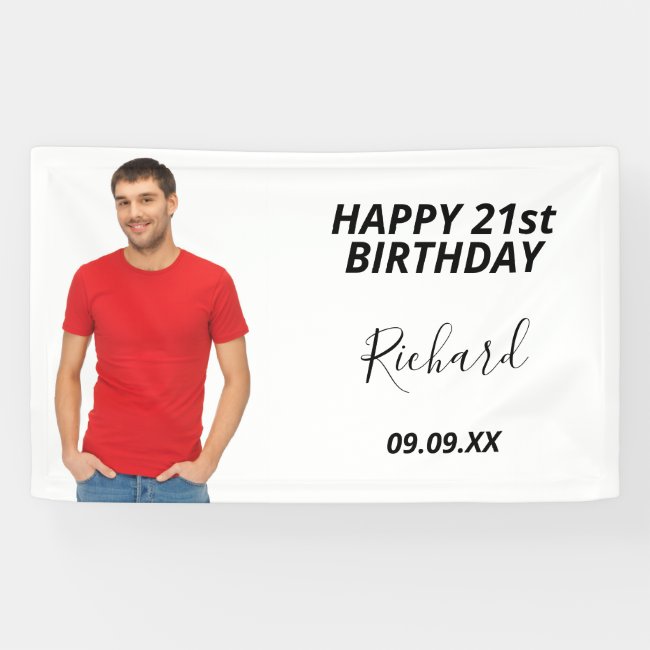 Birthday party custom photo white modern guy banner