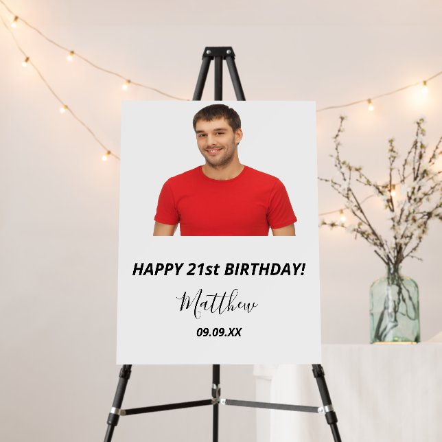 Birthday party custom photo white modern guy foam board (In Situ (Stand))