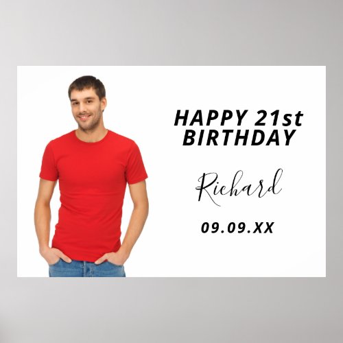 Birthday party custom photo white modern guy poster