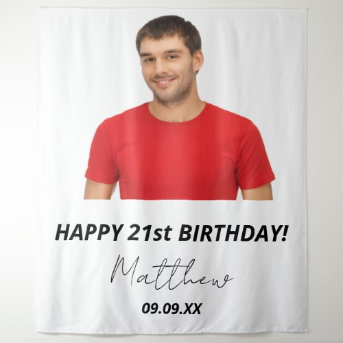 Birthday party custom photo white modern guy tapestry