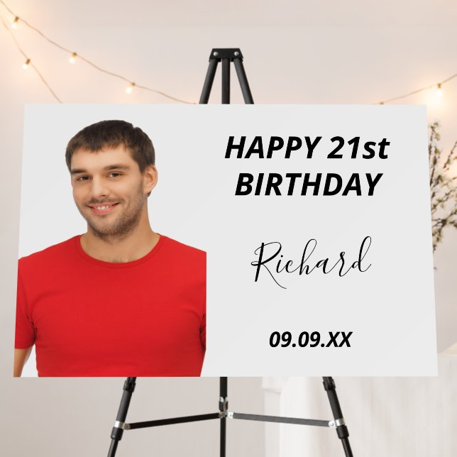 Birthday party custom photo white name guy foam board (In Situ (Stand))