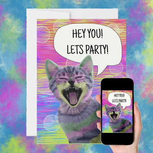 Birthday party cute cat punk kitten funny  invitation