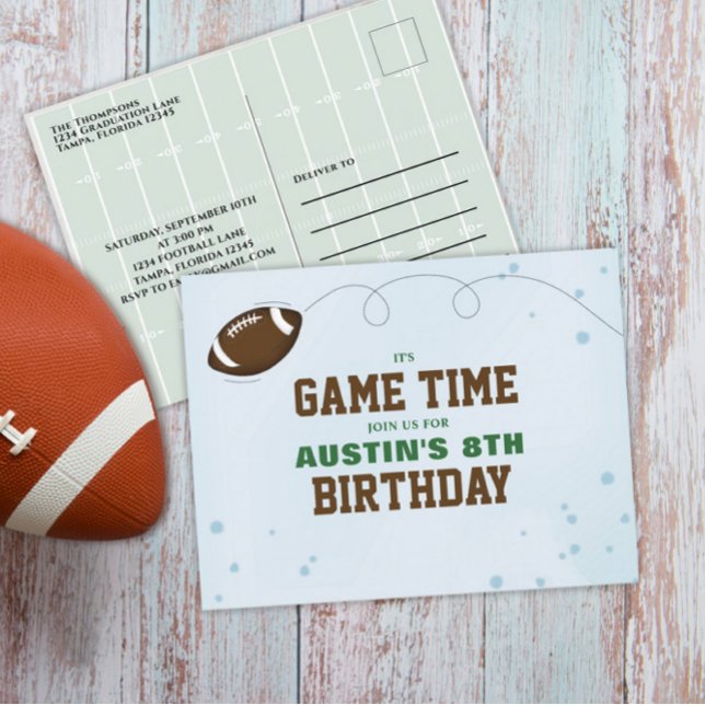 Birthday Party Cute Game Time Simple Football Postcard (Creator Uploaded)
