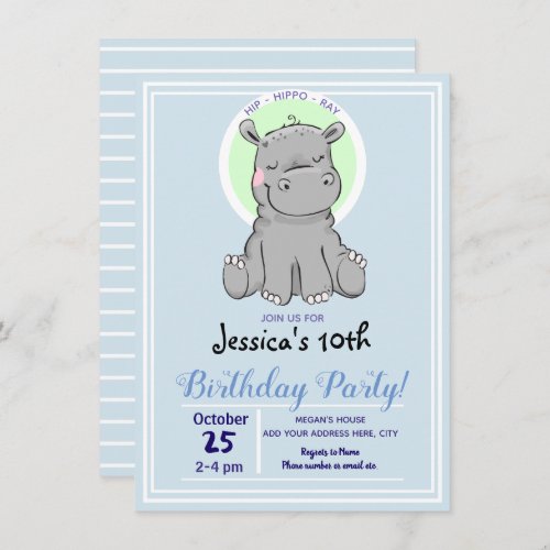 Birthday Party Cute Little Hippo Invitations