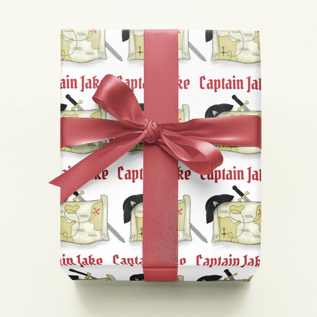 Birthday Party Cute Pirate Personalized Wrapping Paper (Captain Jake's custom pirate gift wrap. )