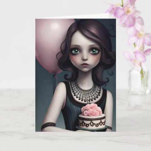 birthday party cute pretty girl with balloons  card