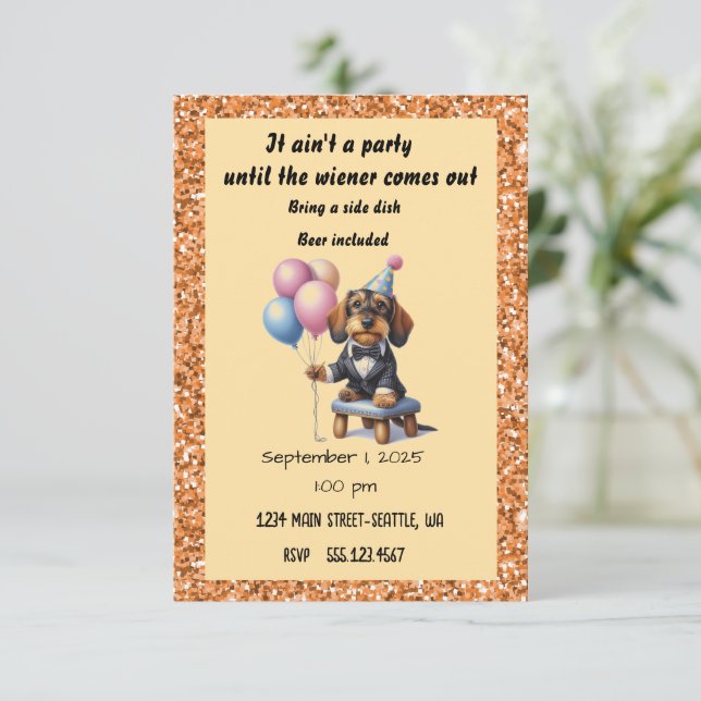 Birthday Party Dachshund Invitation (Standing Front)