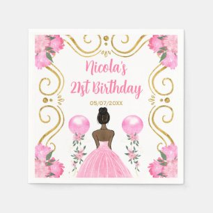 Birthday Party Dark Skin Princess in Pink Napkins