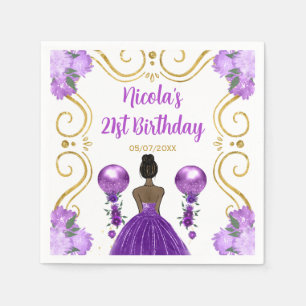 Birthday Party Dark Skin Princess in Purple Napkins