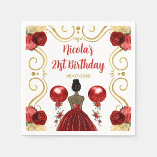 Birthday Party Dark Skin Princess in Red Napkins
