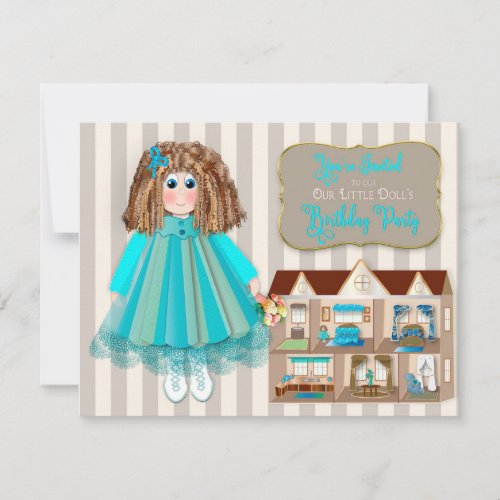 Birthday Party Daughter Doll Baby  Dollhouse Invitation