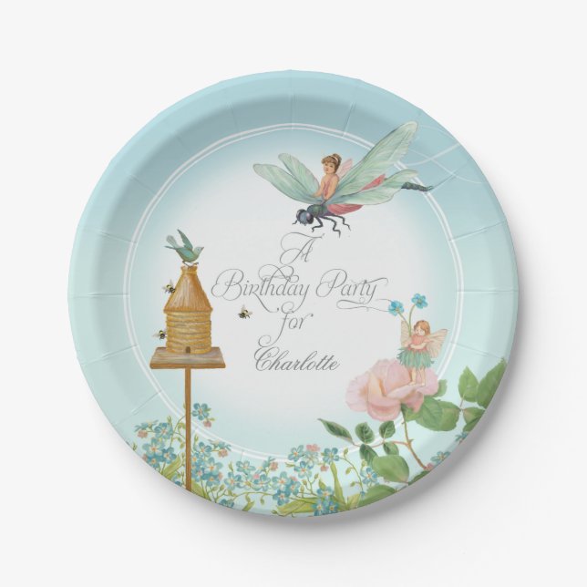 Birthday Party Decor Little Girl Fairy Garden Bees Paper Plates (Front)