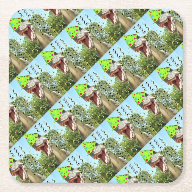 Birthday Party Dinosaur Square Paper Coaster (Front)