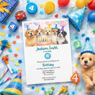 Birthday Party Dogs Watercolor Boys Invitation