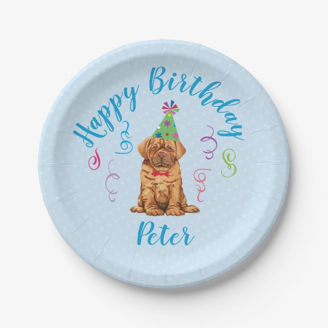 Birthday Party Dogue de Bordeaux Paper Plates (Front)
