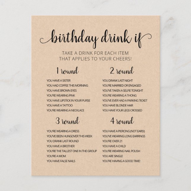 Birthday Party Drink If Game editable card (Front)