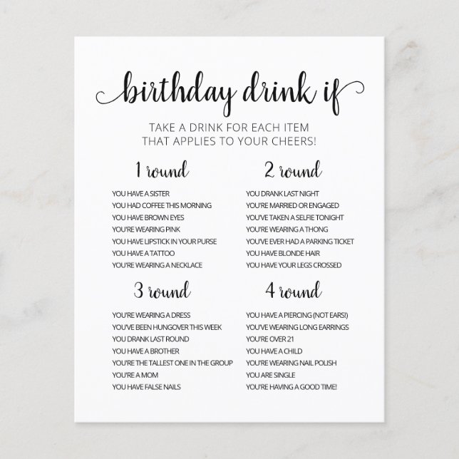 Birthday Party Drink If Game editable card (Front)