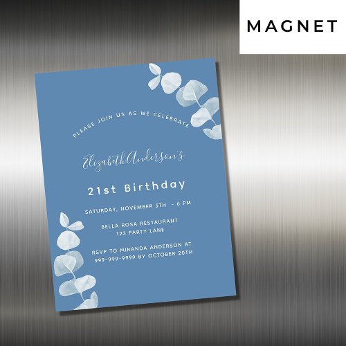 Birthday party dusty blue eucalyptus luxury magnetic invitation